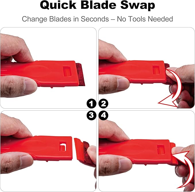 Dual-Width Plastic Razor Blade Scraper Tool Non Scratch - 2-Pack With 100 Blades, Single Or Double Wide Head, Removes Stickers, Labels, Decals, Adhesive & Paint On Glass, Cooktops, Car Windows & Tiles