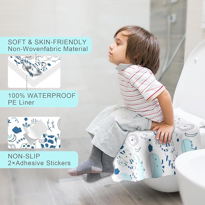 Toilet Seat Covers Disposable, 50 PCS Extra Large Waterproof Toilet Potty Seat Covers for Toddlers, Kids Potty Training, Potable Potty Seat Covers Travel Essentials for Airplane, Public Restroom,Trip