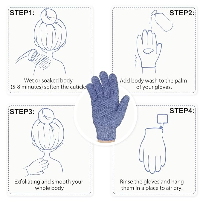 Evridwear Exfoliating Glove for Shower Man and Women, Dual Texture Bath Body Scrub Gloves Dead Skin Cell Remover for Massage (3 Pairs Heavy)