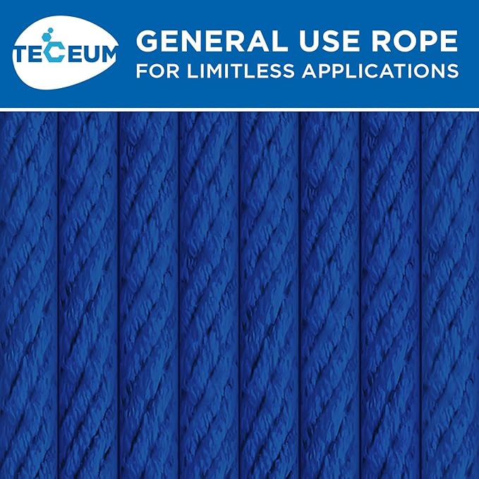 TECEUM Cotton Rope 3/16” (5 mm) – 100 FT – Strong All-Purpose Braided Rope – Natural Cotton – for Crafting, Сamping, Clothes Line, DIY, Indoor & Outdoor Use – Blue