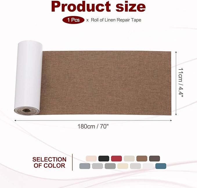 PATIKIL 70x4.4 Inch Linen Repair Tape, Repair Fabric Patch Self Adhesive Couch Patch Line Repair Patch for Furniture Sofa Car Seats Office Chairs, Yellow Brown