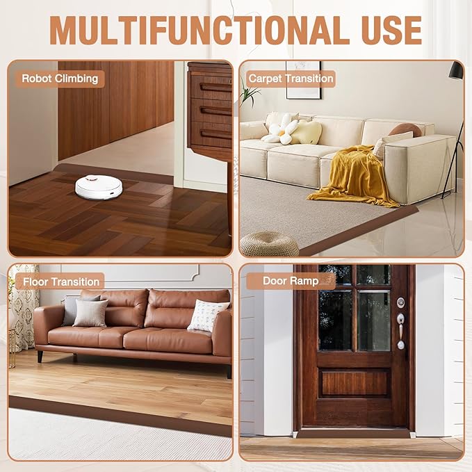 Floor Transition Strip Self Adhesive Vinyl Door Threshold for Doorways Carpet Edging Trim Overlap Edge Reducer for Laminate Floor, Carpet, Tile (Brown, 3/5" to 4/5", 10Ft)