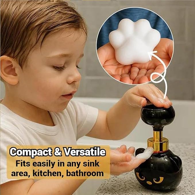 Cute Cat Paw Foam Soap Dispenser, Foaming Hand Dispensers - Pawprint Creates Shaped Bubbles, Black Pump Bottle for Soap, Refillable Empty Foam Liquid Container for Bathroom Kitchen (3)