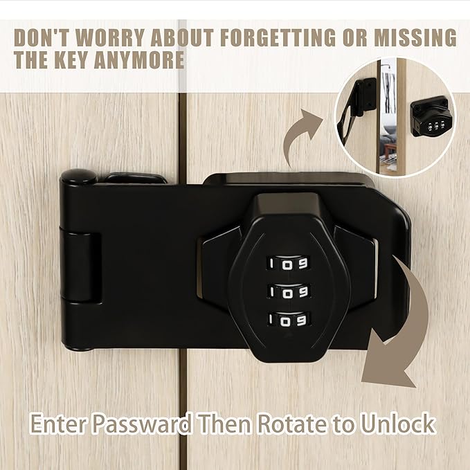 Password Rotary Hasp Locks, Digit Combination Lock Door Security Slide Latch Door Lock for Drawers, File Cabinets, Cabinets, Interior Doors, Barns, Garage Doors, Fence (4 Inch)