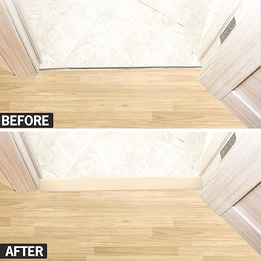 5Ft Floor Transition Strip Self Adhesive Vinyl Cover Floor Strip Flat Divider Transition Strip Wood Grain Design for Laminate Floor Gaps and Doorway Transitions (5Ft x 2 Inch, Beige)