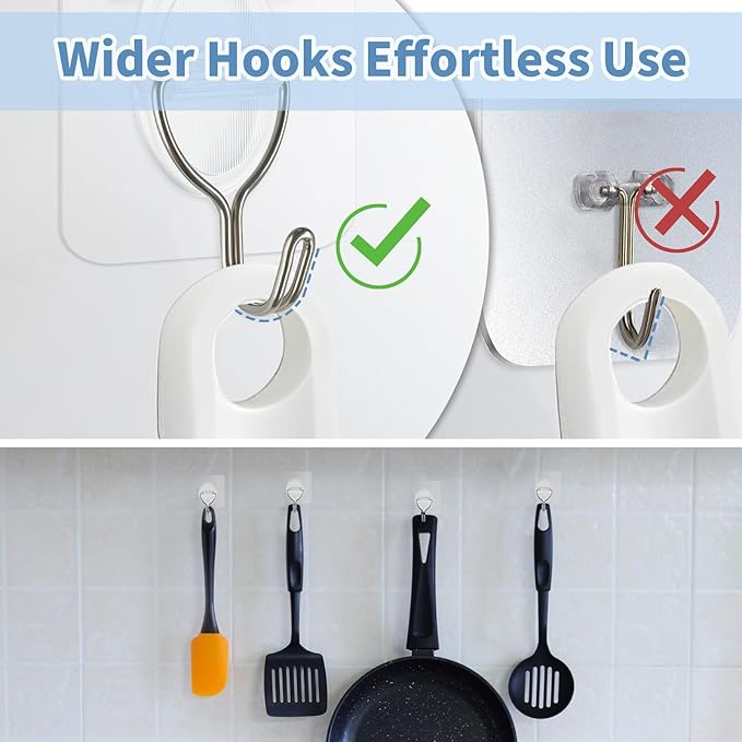Adhesive Wall Hooks No Damage, Stick On Hooks for Hanging 10 Pack - Transparent Stainless Steel 5KG Heavy Duty, Waterproof Removable (5x5cm) Kitchen Bathroom Office, Ganchos para Pared (XL)