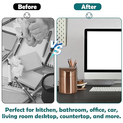 Mini Trash Can, Tiny Desktop Trash Bin with Swing Lid, Stainless Steel Bathroom Countertop Garbage Cans Kitchen Waste Bins with Trash Bag