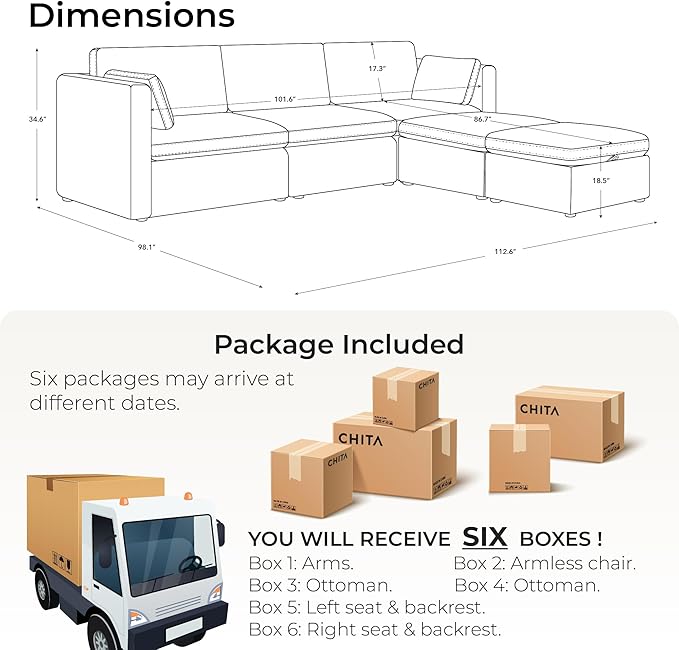 CHITA Oversized Modular Cloud Sectional Fabric Sofa Set, FSC Certified U Shaped Couch Reversible Chaise Modular Sectional,112 inch Width,5 Seat Modular Sofa Includes 2 Storage Ottomans, Terracotta