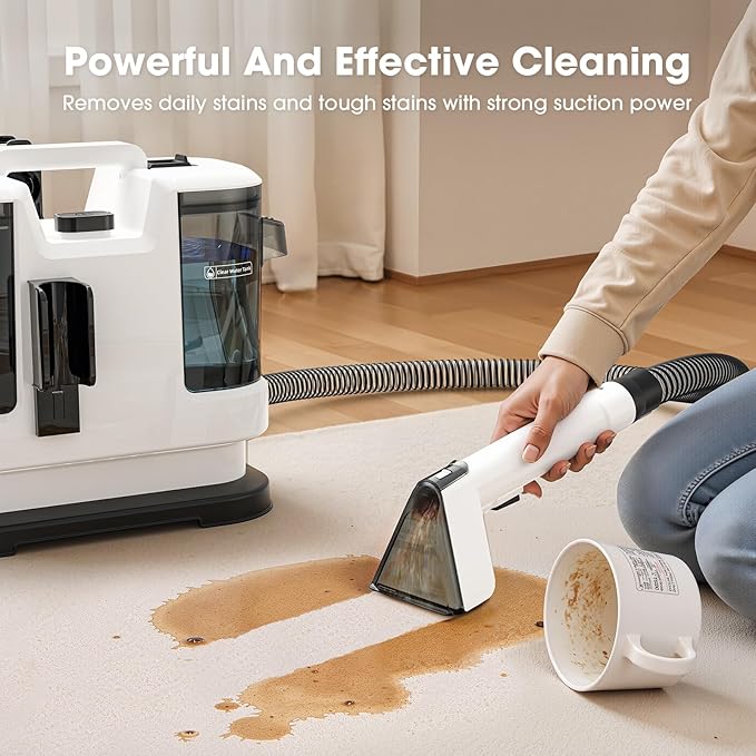 Upholstery Cleaner Machine - 13.5Kpa Suction Couch Cleaner Machine, Handheld Portable Carpet Cleaner with Self-Cleaning and 450W Motor for Pet Stain, Couch, Stair, Car Seat and Area Rug