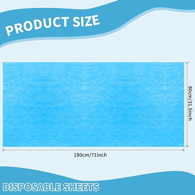 Breling 100 Pcs 31.5 x 71 Inch Disposable Bed Sheets Oil-proof PE Film Massage Table Sheets Non-woven Fabric Spa Waterproof Bed Cover Breathable for Beauty Salon Hotels Tattoo Waxing(Blue)