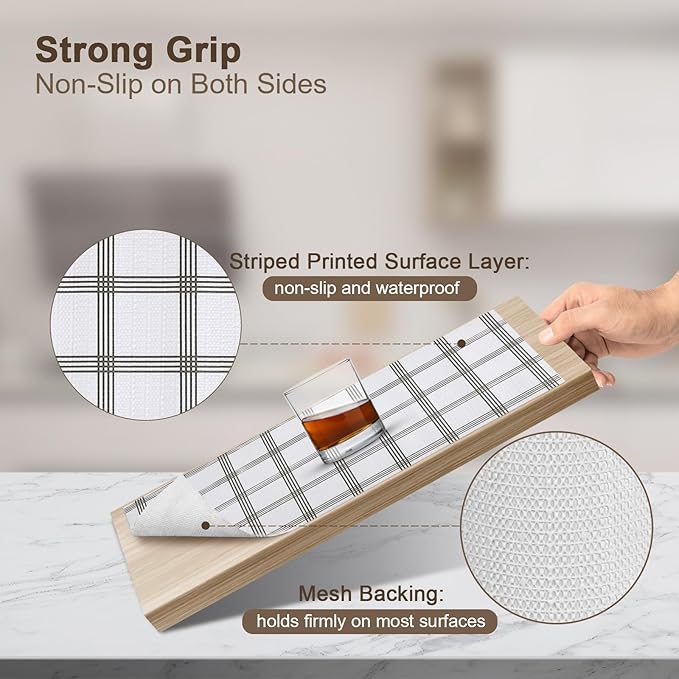 OcePor Non-Adhesive Drawer and Shelf Liner 12IN x 20FT，Non Slip Cabinet and Cupboard Liner, Kitchen Cabinet Liners for Shelves, Waterproof Drawer Shelf Liners for Cabinets/Bathroom Cupboard, Stripe