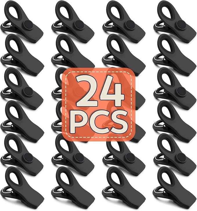 FINDMAG 24 Pack Magnetic Chip Clips for Food Storage, Plastic Bag Clips with Strong Magnet for Fridge, Snack Bags, Chips, and Kitchen Use (Black)