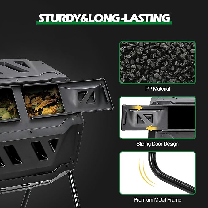 Nova Microdermabrasion 43 Gallon Compost Tumbler Bin Composter Dual Chamber BPA Free Compost Bin Outdoor Rotating Garden Yard Waste Bins