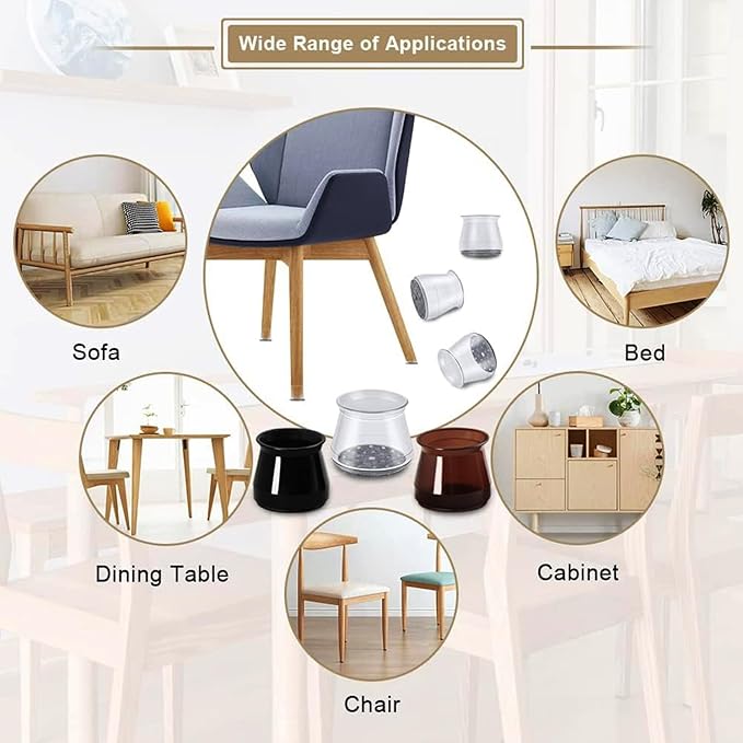 32 Pcs Silicone Chair Leg Floor Protectors for Hardwood Floors, Brown Felt Bottom Chair Leg Covers, Free Moving Table Leg Covers, Stool Leg Protectors Caps（Large fit : 1.3'' - 2''）