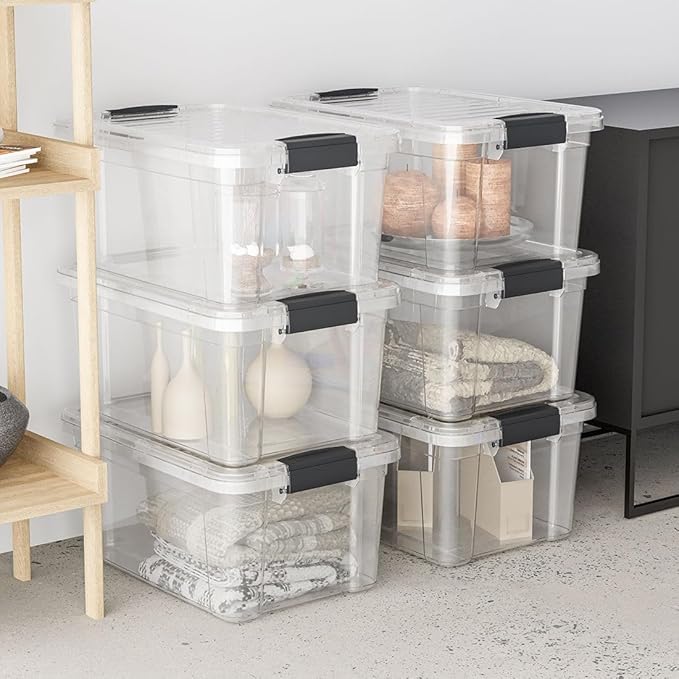 Superio Storage Bins with Lids- 4 Pack, 7.4 Qt Clear Boxes for Organizing, Stackable Plastic Containers- BPA Free, Non-Toxic, Odor Free, Organizer for Home, Office, Dorm