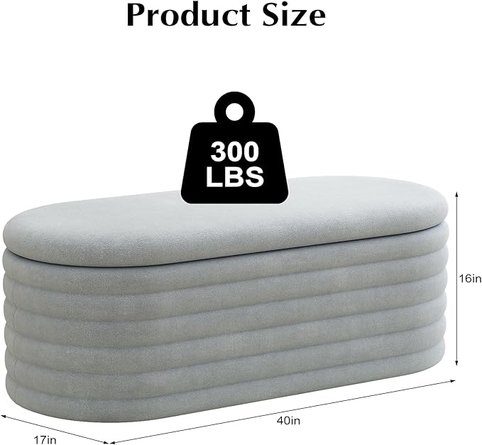 Storage Ottoman Bench, 40" Storage Bench, Upholstered Fabric Storages Benches End of Bed Stool with Safety Hinge, Shoe Storages Benches for Bedroom, Living Room, Entryway, Closet,Light Grey