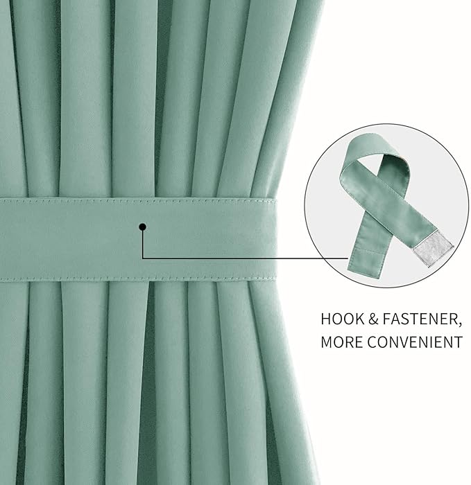 DWCN French Door Curtains – Rod Pocket Thermal Blackout Curtain for Doors with Glass Window, Kitchen and Patio Doors for Privacy, 25 X 72 Inches Long, 1 Curtain Panel with Tieback, Light Sage