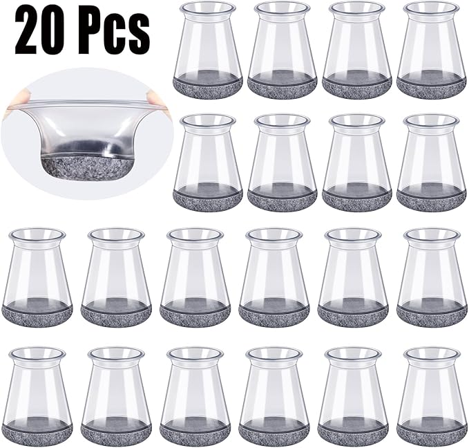 BUMACO Chair Leg Floor Protectors Chair Leg Protectors for Hardwood Floors Silicone Pads Covers to Protect Floors Clear-20 Pcs Universal XS (8/16"-15/16")