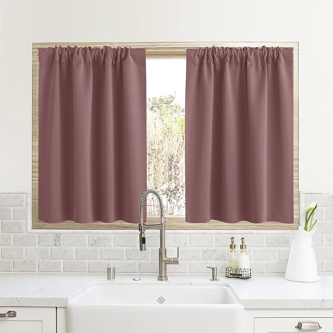 RYB HOME Small Window Curtains for Kitchen, Thermal Insulated Privacy Shades for Bedroom Basement Bathroom Door Half Window Tiers, Width 34 x Length 36 inch, 2 Panels, Dusty Rose