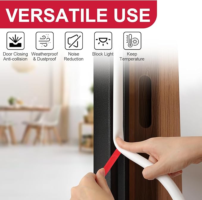 【New Upgrade】 Silicone Door Weather Stripping Door Seal Strip, 19.7 Feet Self-Adhesive D-Shape Door Insulation Strip for Door Frame& Window Seal Large Gaps, Easy to Cut & Install