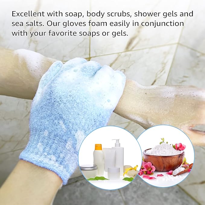 Evridwear Exfoliating Glove for Shower Man and Women, Dual Texture Bath Body Scrub Gloves Dead Skin Cell Remover forHome Spa, Massage,with Hanging Loop (1 Pair Moderate)