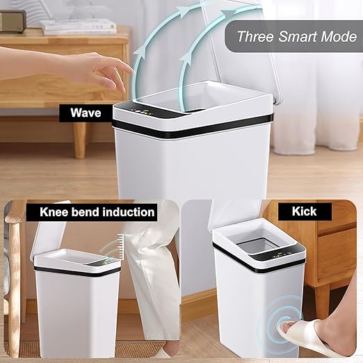 Yatmung Skinny Trash Can Automatic Touchless - 4 Gallons Motion Sensor Bathroom Trash Can - Electric, Slim, Plastic - Narrow Garbage Can with Lid - Thin Smart Trash Bin - 15.5 Liters (White)