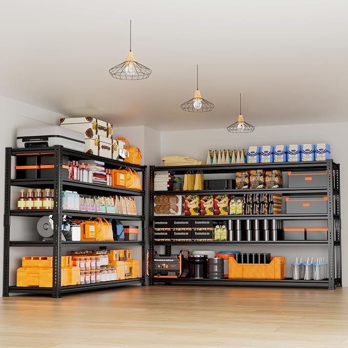 Storage Shelves Heavy Duty 2 PCS,60" L x 24" W x 78" H Garage Storage Shelves Unit Loads 3700LBS, 5-tier Adjustable Metal Industrial Utility Shelf Rack for Kitchen, Laundry Room, Warehouse, Basement