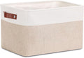DULLEMELO Collapsible Rectangle Fabric Storage Basket for Organizing Clothes, Toys, Towels, Books, Laundry, Nursery, Dog Toys (White & Khaki)