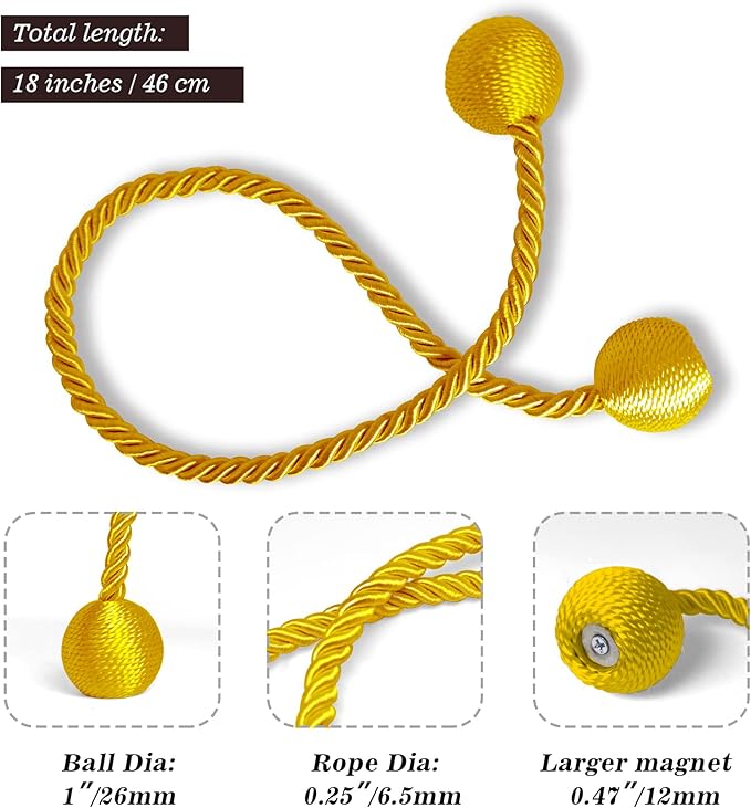 Hion Magnetic Curtain Tiebacks Golden 4 Pack, Curtain Tiebacks Buckles Holdbacks Holders Hooks Clip for Home Bedroom Office Decorative Thick or Thin Curtain