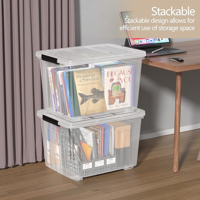Zopnny 70 Qt Large Plastic Storage Box with Wheel, Clear Storage Latch Box with Lid, 4 Pack