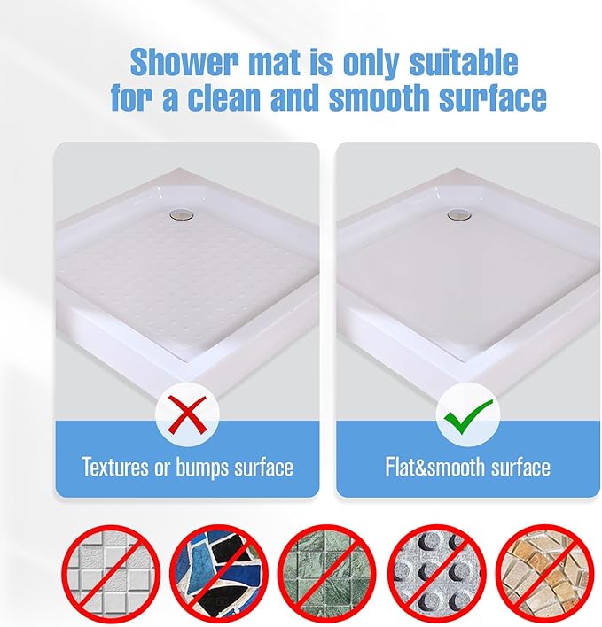 Shower Mat Non-Slip Bath Mat for Tub Floor & Stall with 200+ Suction Cups & Drain Holes, Quick Dry Machine Washable Bathtub Mat, Safe for Elderly& Baby, Bathroom Essentials 24x24 Inch (Blue)