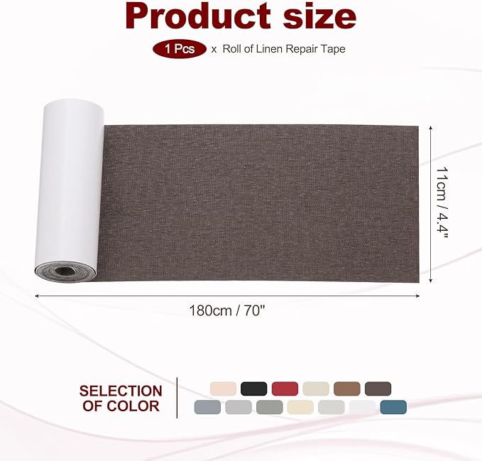 PATIKIL 70x4.4 Inch Linen Repair Tape, Repair Fabric Patch Self Adhesive Couch Patch Line Repair Patch for Furniture Sofa Car Seats Office Chairs, Dark Brown