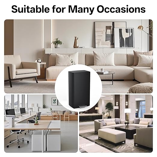 mVm 10.6 Gallon Heavy Duty Step Trash Can with Lid, Foldable Foot Pedal Bin for Kitchen Office Dormitory Home Rooms (Black)