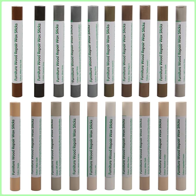 Furniture Markers Touch Up, 20 Colors Wood Filler Sticks, Wood Wax Crayons for Repairing Scratches, Scuffs, Cracks, Holes on Furniture, Floors, Cabinets, Tables, and Doors - Curry Gray Series
