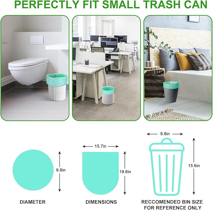 2.6 Gallon Mini Compostable Trash Bag - Small Garbage Bags For Bathroom Can Blue 100 Count 10 Liter Biodegradable Unscented Waste Basket Liners Bathroom Kitchen Office Strong Thick Inwaysin