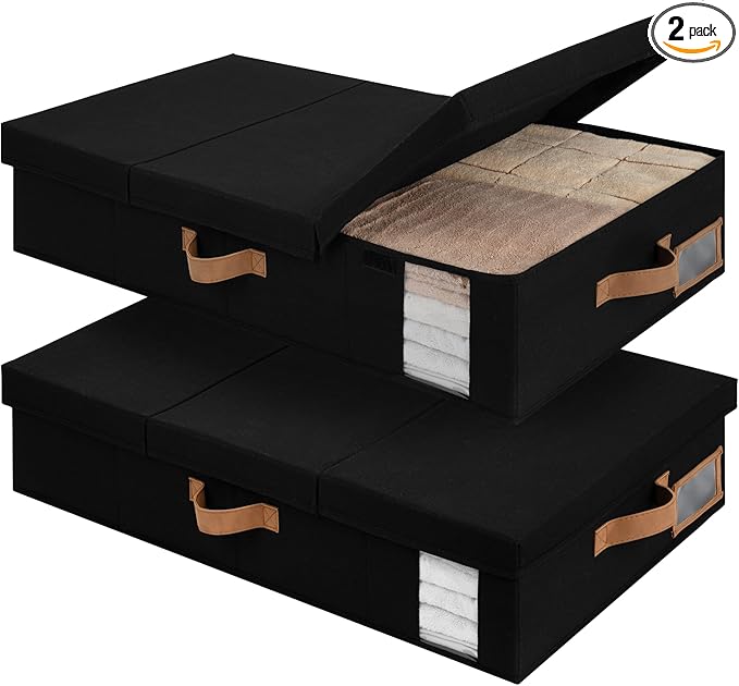StorageWorks 2-Pack Large Under Bed Storage Bins with Lids, Underbed Storage Containers with Handles and Label Holder, Closet Organizer for Clothes, Blankets, Sweater