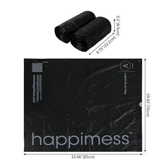happimess HPM3000V-BLACK 30 Gallon Drawstring Unscented Trash Can Liner for Business Home Kitchen Commercial and Industrial Black (100-Count, 4-Rolls of 25 Liners)