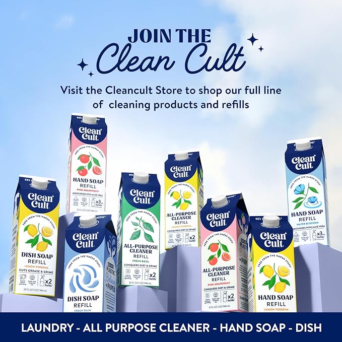 Cleancult Dish Soap Liquid Refill (32oz, 1 Pack) - Plant Based Cleaning Power - Dish Soap that Cuts Grease & Grime - Free of Harsh Chemicals - Uses 90% Less Plastic - Wild Lavender