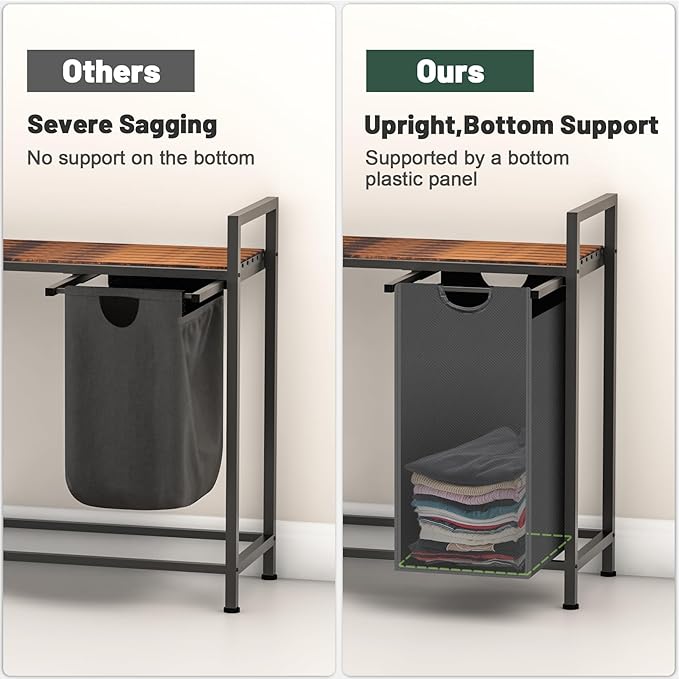 Laundry Hamper, Laundry Sorter with 4 Pull-Out Removable Oxford Fabric Bags Cloth Laundry Basket 4 x 10 Gallons (Grey and Charcoal Black)
