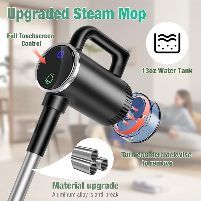11-in-1 Steam Mop - Detachable Handheld Steam Cleaner with 500mL Tank, 260℉ Floor Steamer for Hardwood, Tile, Grout, Windows, Bath & Kitchen - 3-Level Steam Control, Multi-Purpose Floor Steam Cleaner