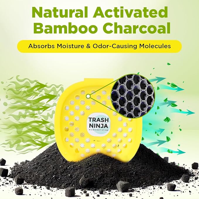 Trash Ninja Trash Odor Eliminator – Long-Lasting Citrus Scent Deodorizer with Activated Charcoal, Stick-On Freshener for Garbage Can, Fridge, Bathroom, Kitchen, and Diaper Pail Odors