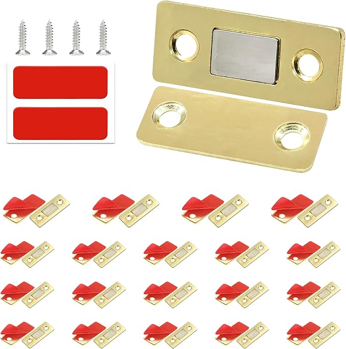 Cabinet Magnetic Catch, 20 Pack Gold Ultra Thin Magnetic Cabinet Door Catch, Adhesive Cabinet Magnets for Kitchen Drawer Cabinet Door Closet, Concealed Strong Magnetic Cabinet Latch