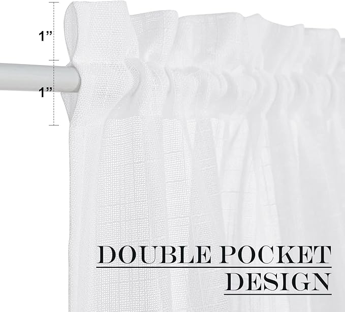 NICETOWN Sidelight French Door Panel, Linen Textured Look Translucent Privacy Side Light Sheer Front Door Curtain Including Tieback, 30 inches Wide x 72 inches Long, White