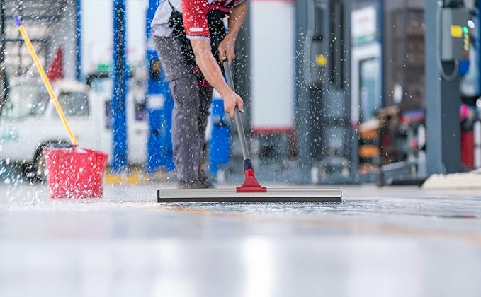 DSV Standard Professional Floor Squeegee for Concrete Floor, 24" Large Heavy Duty Squeegee for Floor, Squeegee Broom for Floor with Telescopic Handle 30”–57” for Tiles, Garage, Deck, Bathroom, Window