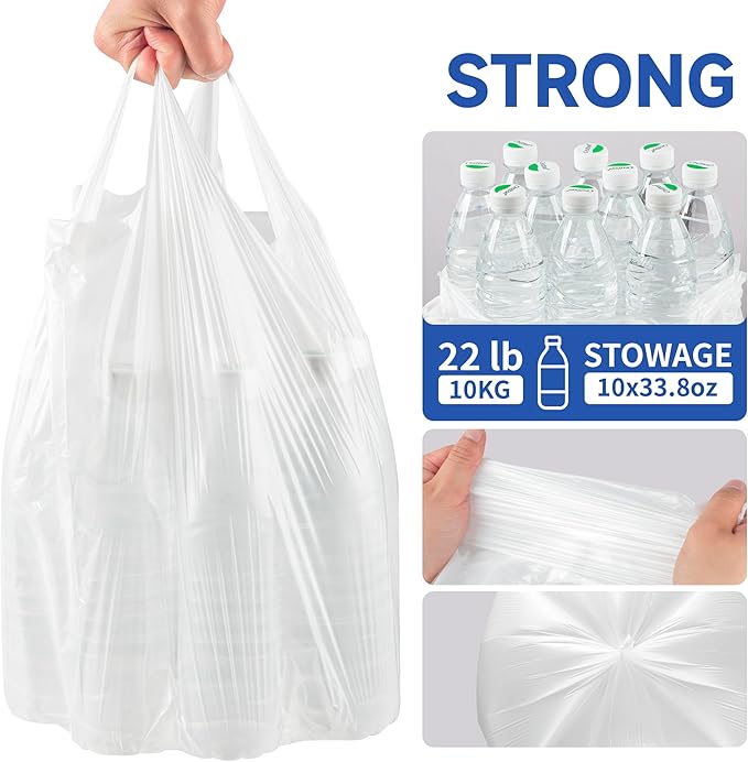 Small Trash Bags with Handles 5 Gallon 50 Count White - Ocean Plastic Upcycling - Plastic Garbage Bags, Can Bin & Waste Basket Liner for Kitchen, Bathroom, Office and Pets