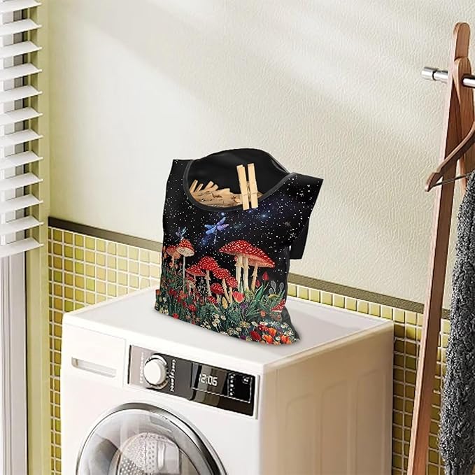 Red Mushroom Laundry Clothespin Bag - Adjustable Door-Hanging Storage Organizer with Rope for Home & Outdoor