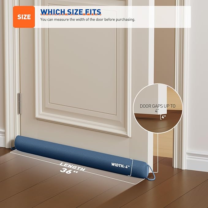 MAGZO Door Draft Stopper, 36 Inch Under Door Draft Blocker Noise Stopper, Weighted Wind Blocker Draft Guard for Bottom of Door, Blue