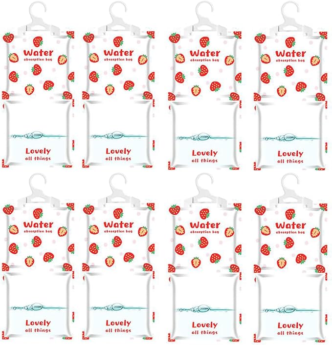 AOPANDA Moisture Absorbers Packets, 8 Pack - Eliminates Musty Odors for Fresher, Cleaner Air, Humidity Packs, Dessicant Packets, Hanging Closet Dehumidifier Bags(strawberry）