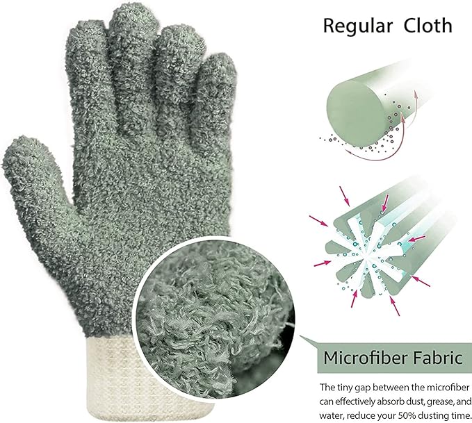 MIG4U Microfiber Gloves - Dusting Gloves for House Cleaning - Washable Blind Cleaner Duster Tool (Gray,S/M)