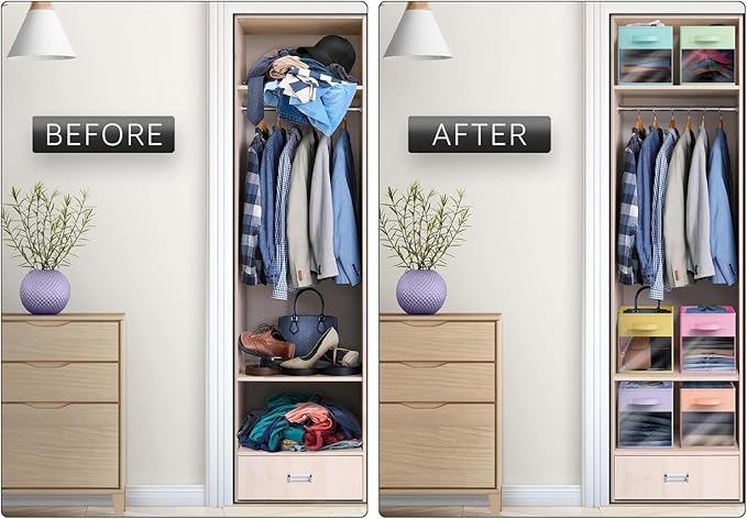 Sorbus 13 Inch Storage Bins with Clear Window - 6 Foldable Baskets for Organizing Clothes, Toys, Books - Sturdy Collapsible Fabric Storage Cubes with Handle - Storage Baskets for Shelves, Closets